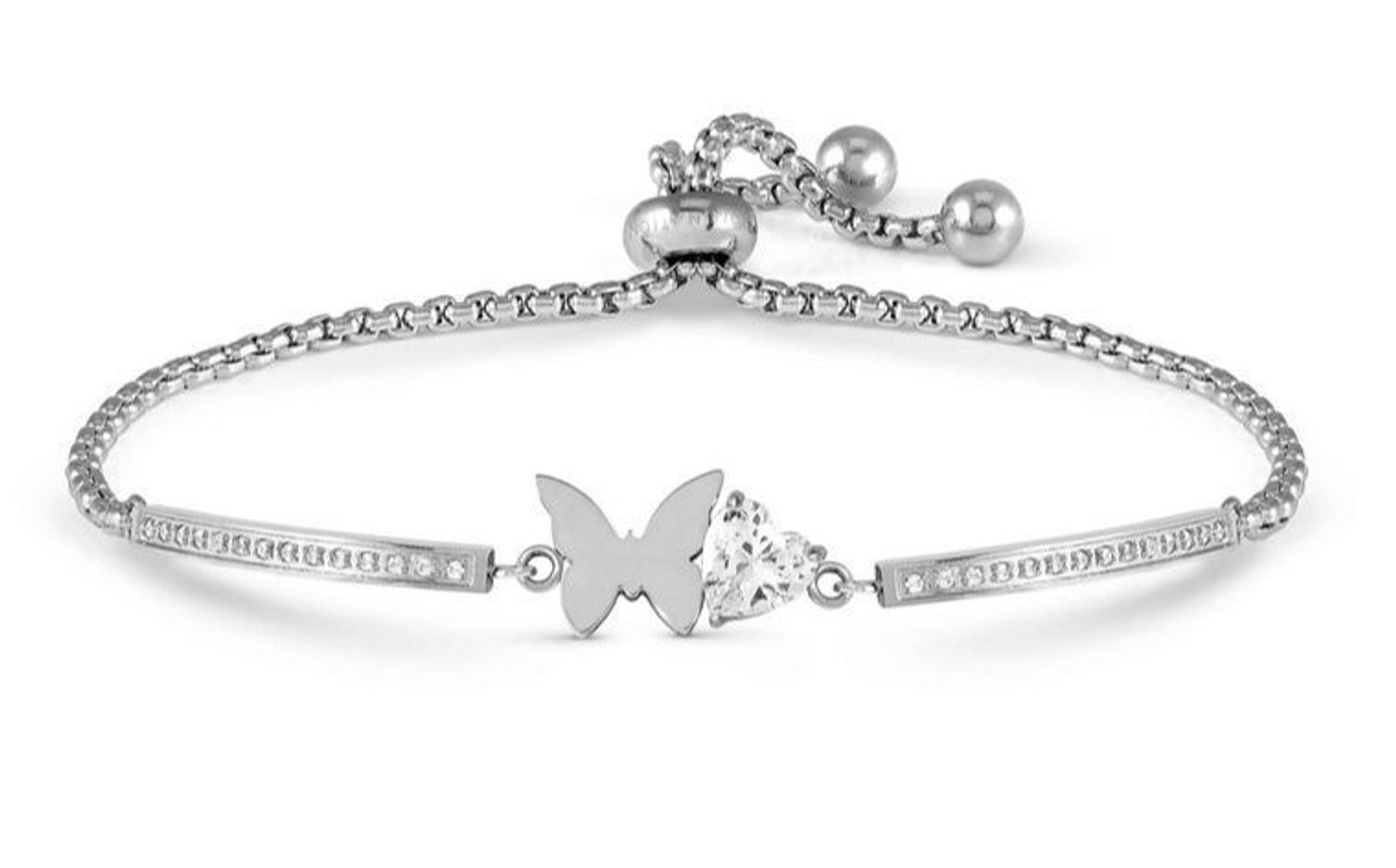 Bransoletka Milleluci Motylek i Serce – 028019 010 - stal nierdzewna, cyrkonie, regulowana.jpg